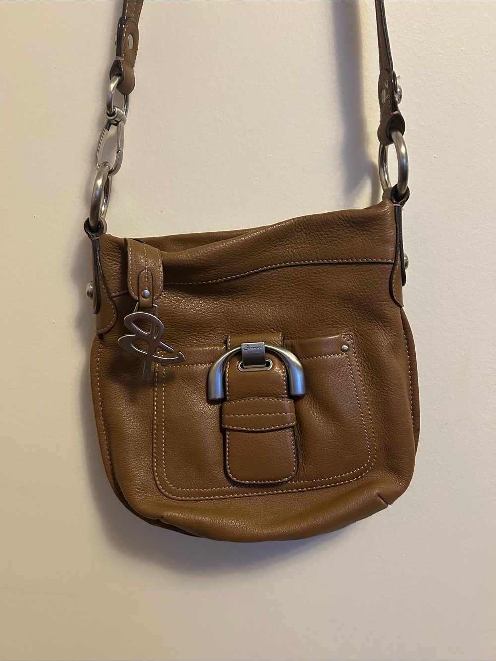 Brown Leather Crossbody Bag with Silver Hardware